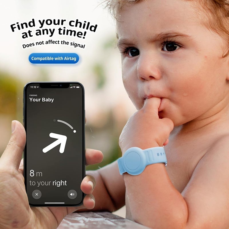 Foweroty for AirTag Bracelet for Kids, Waterproof Cute Print for Air tag Holder for Kids with Soft Silicone Full Coverage Anti-Lost Hidden for Airtag Wristband Accessories for Child, Gray Blue - Image 5